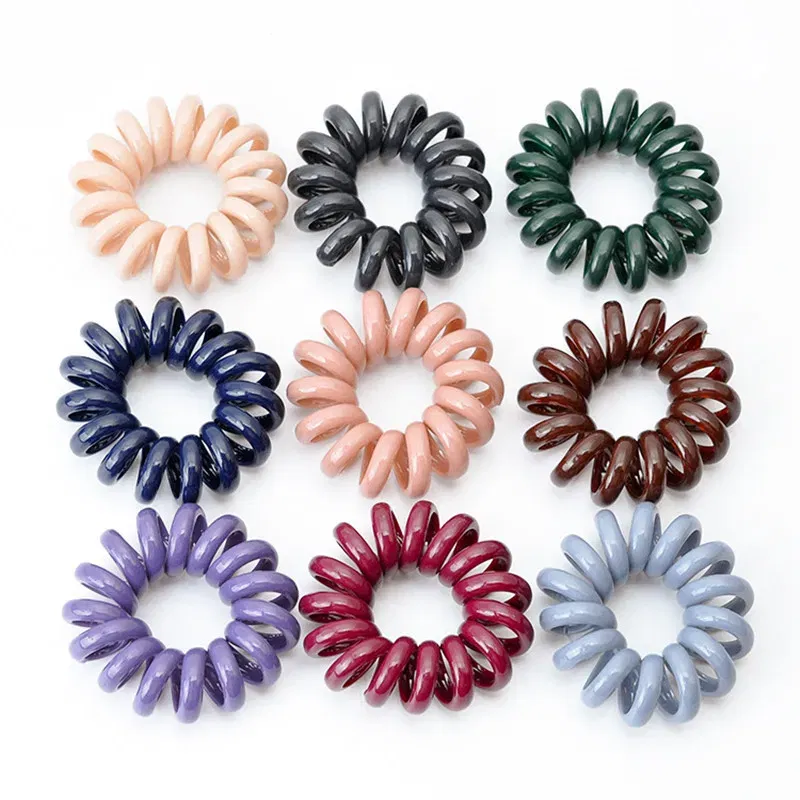 Color: PURPLE - High Elasticity Telephone Coil Hairbands Women Spiral Hair Ties Girl Hair Ring Rope Solid Color Hair Accessories Ponytail Holder