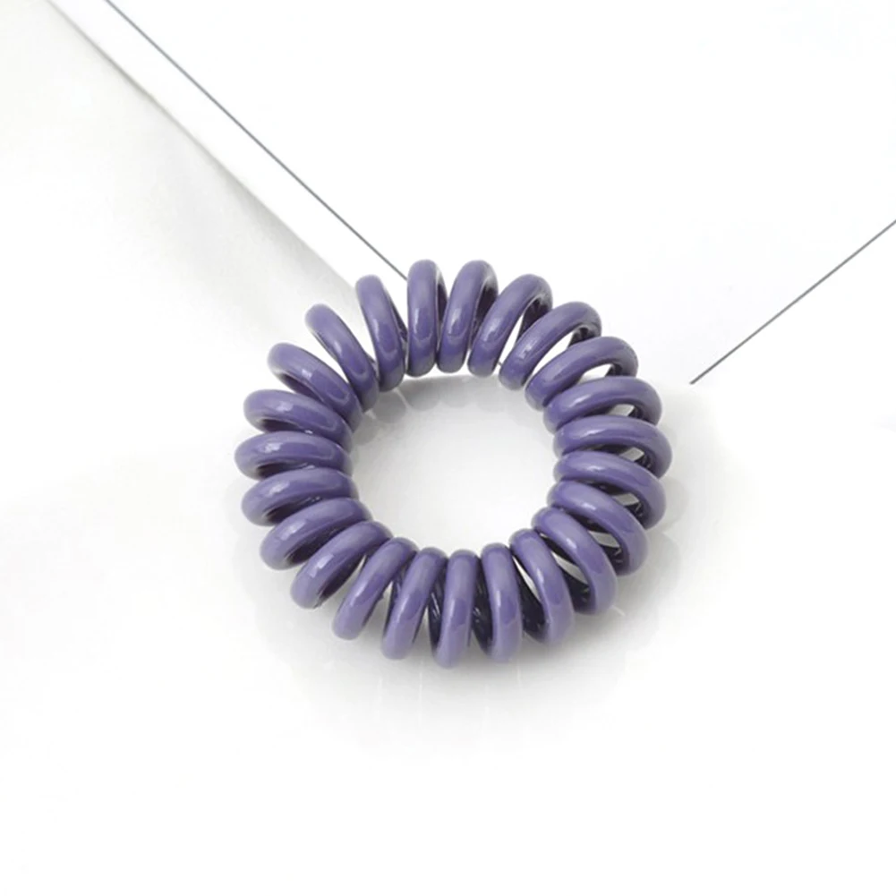 Color: PURPLE - High Elasticity Telephone Coil Hairbands Women Spiral Hair Ties Girl Hair Ring Rope Solid Color Hair Accessories Ponytail Holder