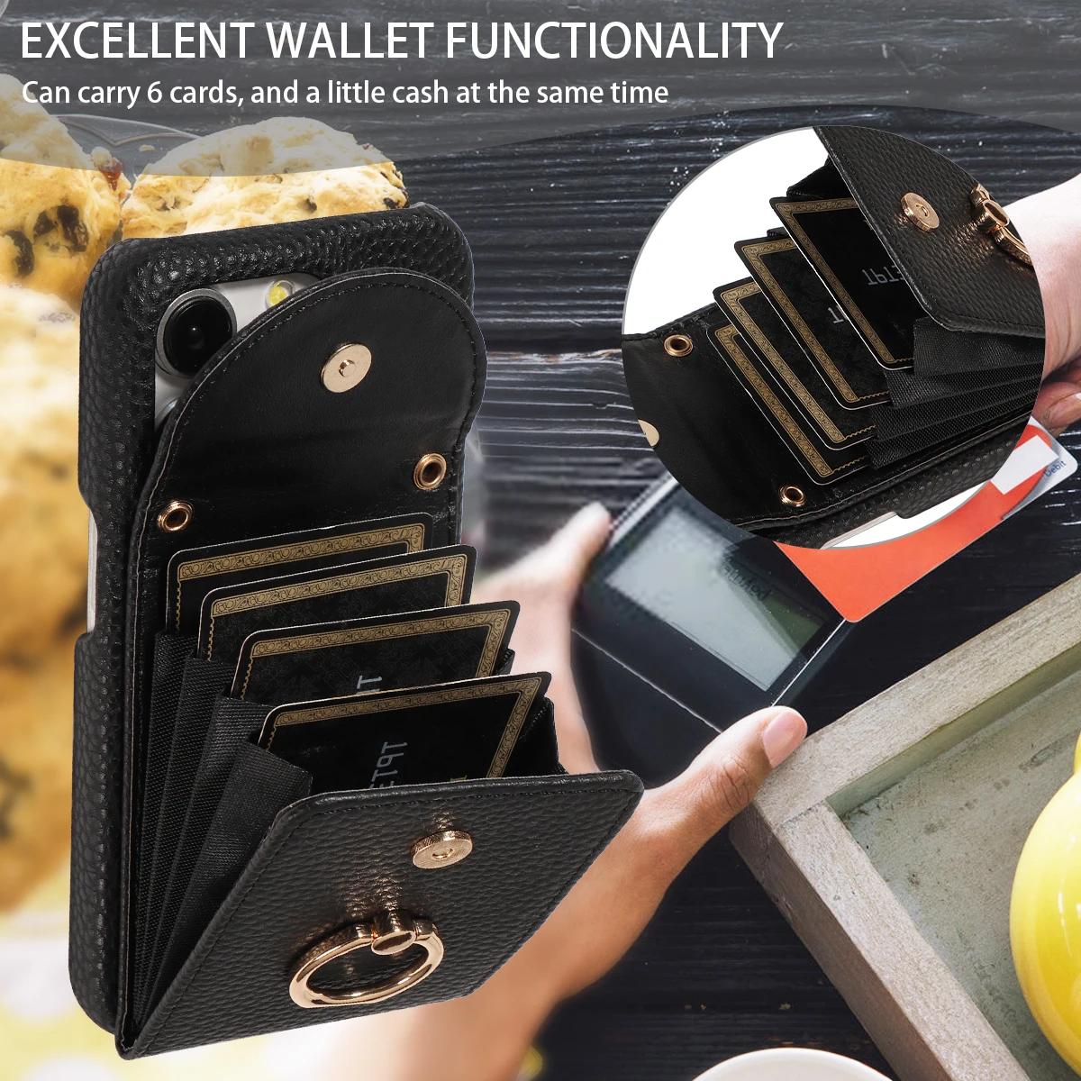 Color: Khaki, Compatible-Phone Models: For iPhone 14 Pro, Bundle: Case & Strap, Material: Artificial Leather - High Quality Ring Stand Lychee Pattern Phone Case for IPhone16promax15 14 13 Crossbody with Lanyard PU Leather Anti-fall Cover