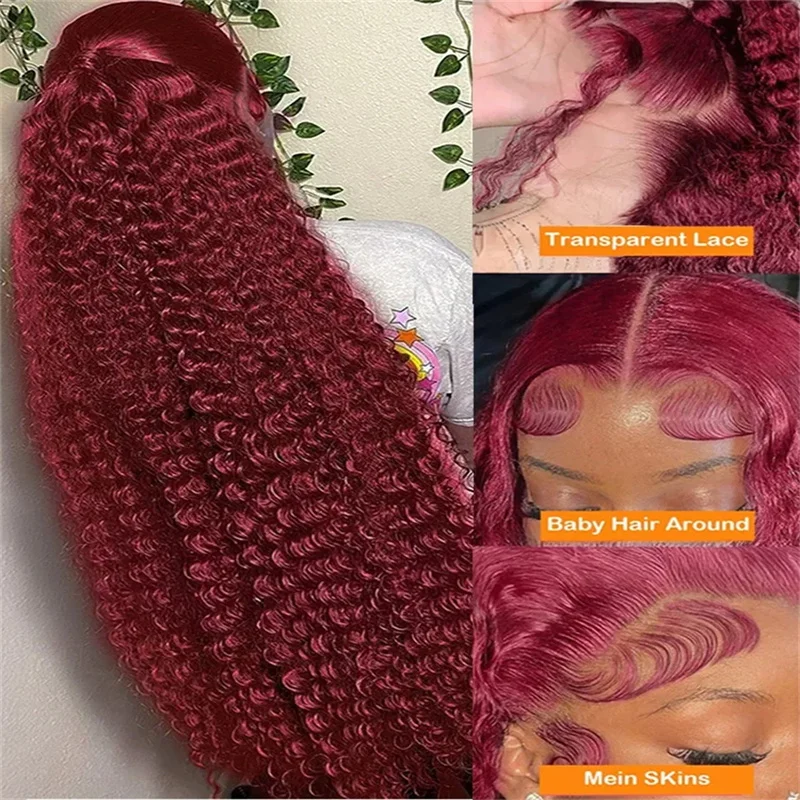 Hair Color: #2, Stretched Length: 32inches, Density: 180%, Ships From: CHINA - 30 40 Inch 99J Burgundy 13x6 Hd Lace Frontal Human Hair Wig Red Colored 13x4 Transparent Lace Curly Deep Wave Frontal Wig