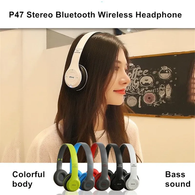 Color: WHITE - Stereo P47 Headset 5.0 Bluetooth Headset Folding Series Wireless Sports Game Headset for iPhone XiaoMi