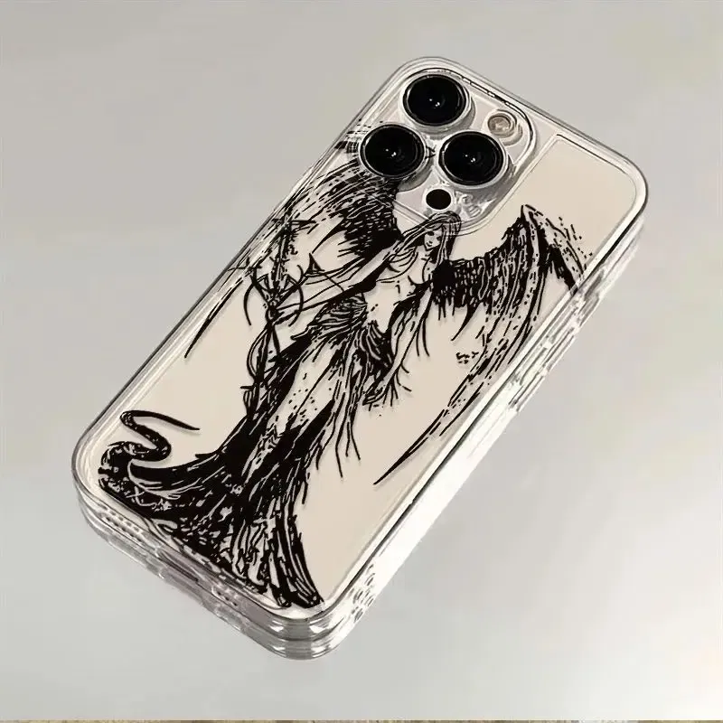 Color: GRAY, Material: nylon - luxury bloodsacrifice Black Angel Death demon Phone Case For iPhone 15 14 13 12 11 Mini Pro Max XR XSMax 7 8 Plus SE Clear Cover