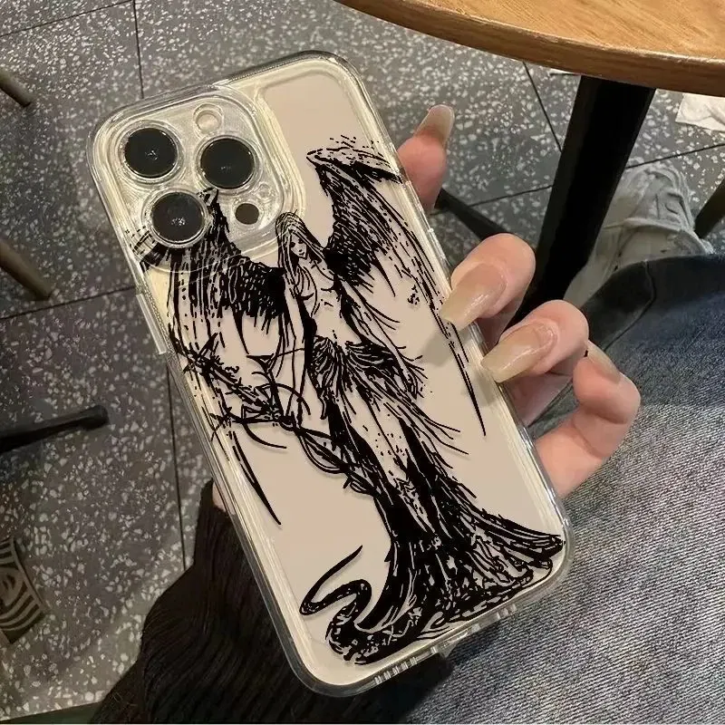 Color: GRAY, Material: nylon - luxury bloodsacrifice Black Angel Death demon Phone Case For iPhone 15 14 13 12 11 Mini Pro Max XR XSMax 7 8 Plus SE Clear Cover