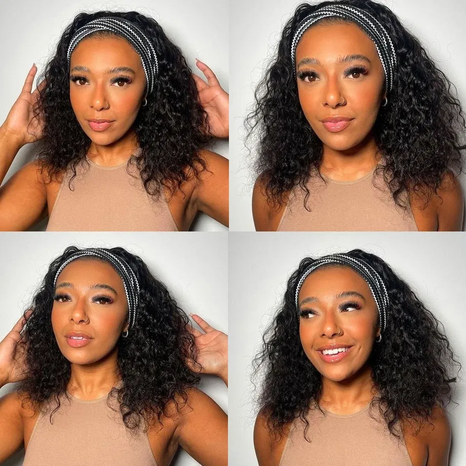 Hair Color: #130, Stretched Length: 14inches - Headband Wig Human Hair Kinky Curly MYLOCKME No Glue Full Machine Made Brazilian Remy Human Hair Wigs For Women 180% Density