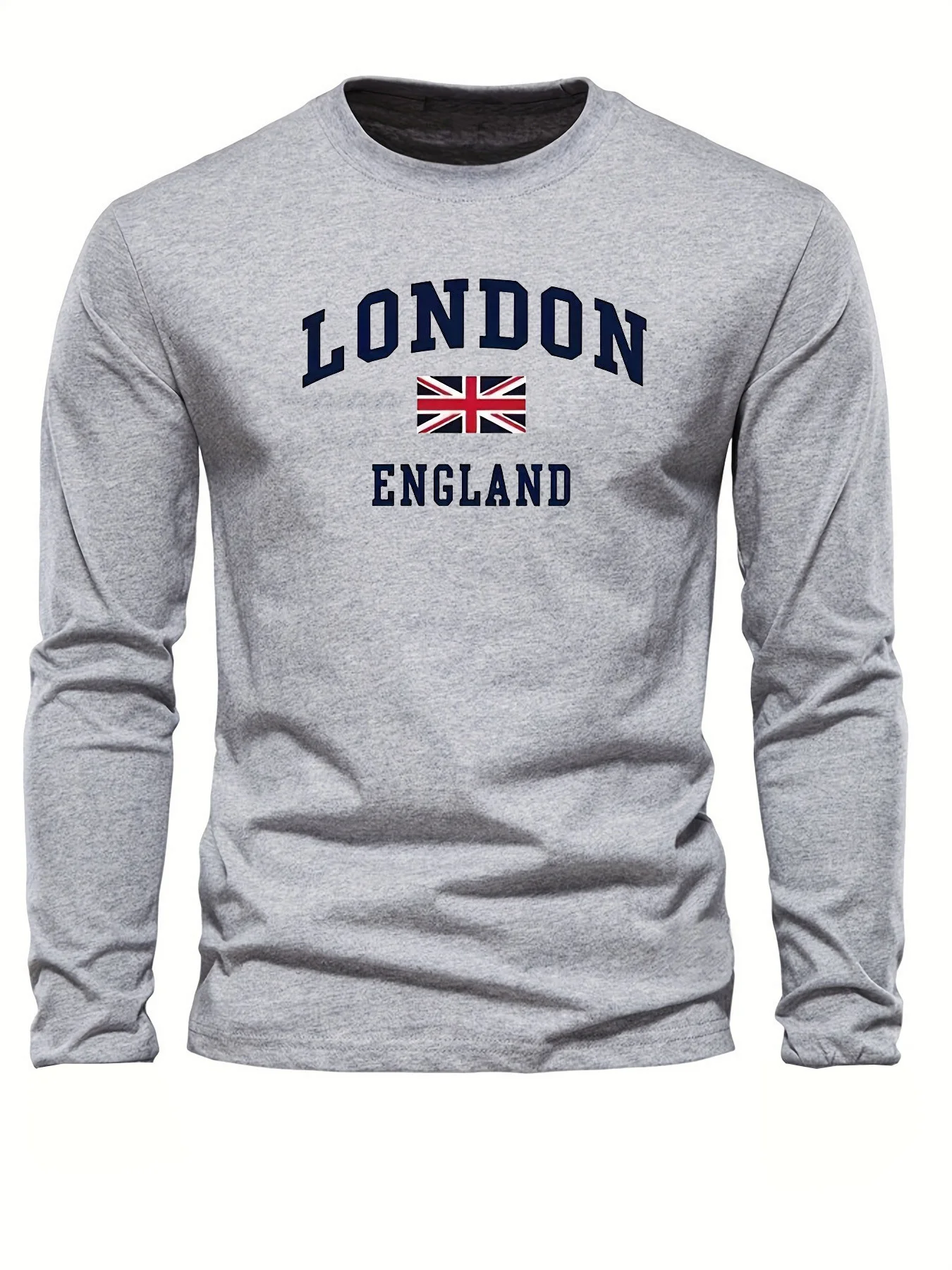 Color: WHITE, Size: XXL - Spring and Autumn 100% Cotton Men's London ENGLAND Letter Printed Loose Sport and Leisure Round Neck Long Sleeve T-shirt
