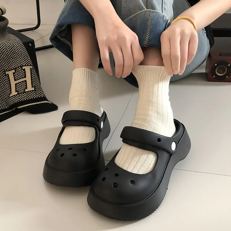 Color: PURPLE, Shoe Size: 35 - Summer Women Slippers Fashion Thick Bottom Hole Shoes EVA Slippers Anti Slip Baotou Slippers Outdoor Beach Sandals Slippers