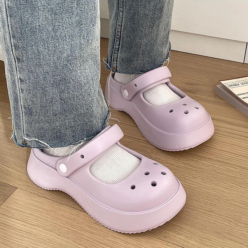 Color: PURPLE, Shoe Size: 35 - Summer Women Slippers Fashion Thick Bottom Hole Shoes EVA Slippers Anti Slip Baotou Slippers Outdoor Beach Sandals Slippers