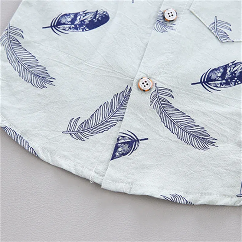 Color: Yellow, Kid Size: 12M - 0-3 Year Old Baby Summer Feather Print Shirt Short Sleeve Suit