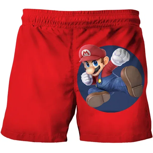 Color: Blue, Kid Size: 7 - Super Marios Cartoon Beach Shorts, Beach Swimming Pants, Boys' Fashion Children's Sports Shorts, Super Marios New Style
