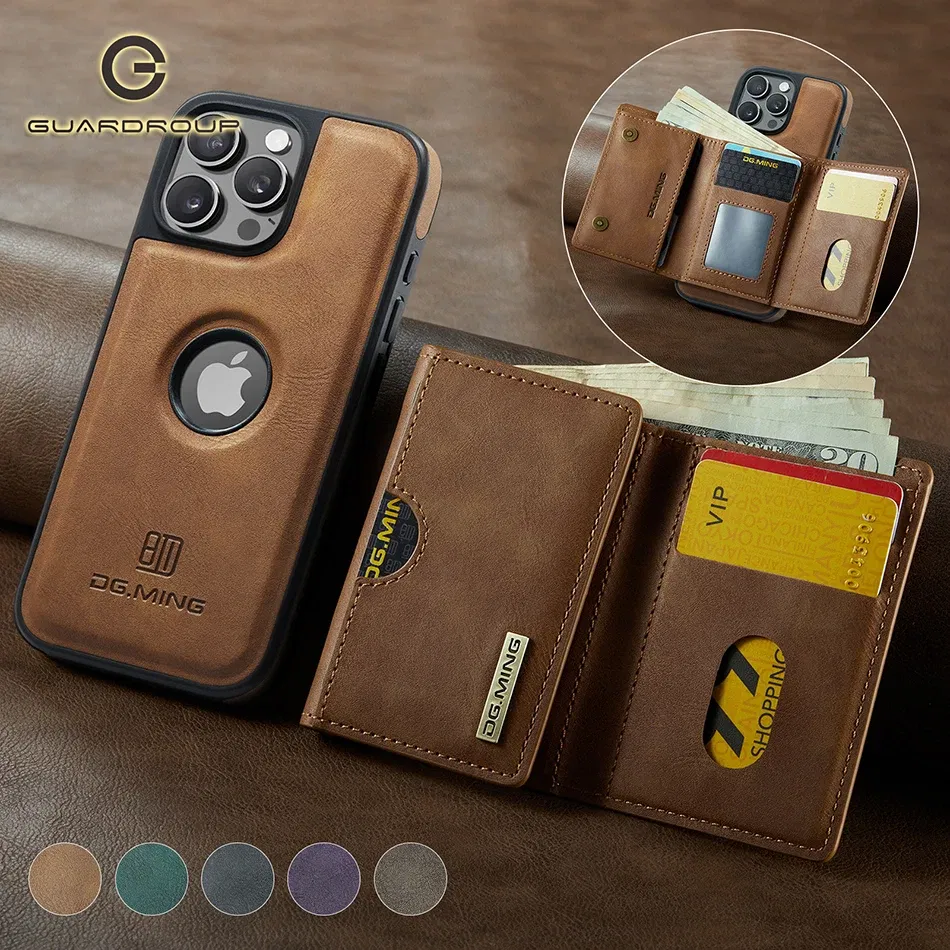 Color: black, Material: PP - Detachable 2 IN 1 Magnetic For Magsafe Leather Case For iPhone 16 Pro Max 15 12 13 11 14 Plus 16e Flip Wallet Card Holder Cover