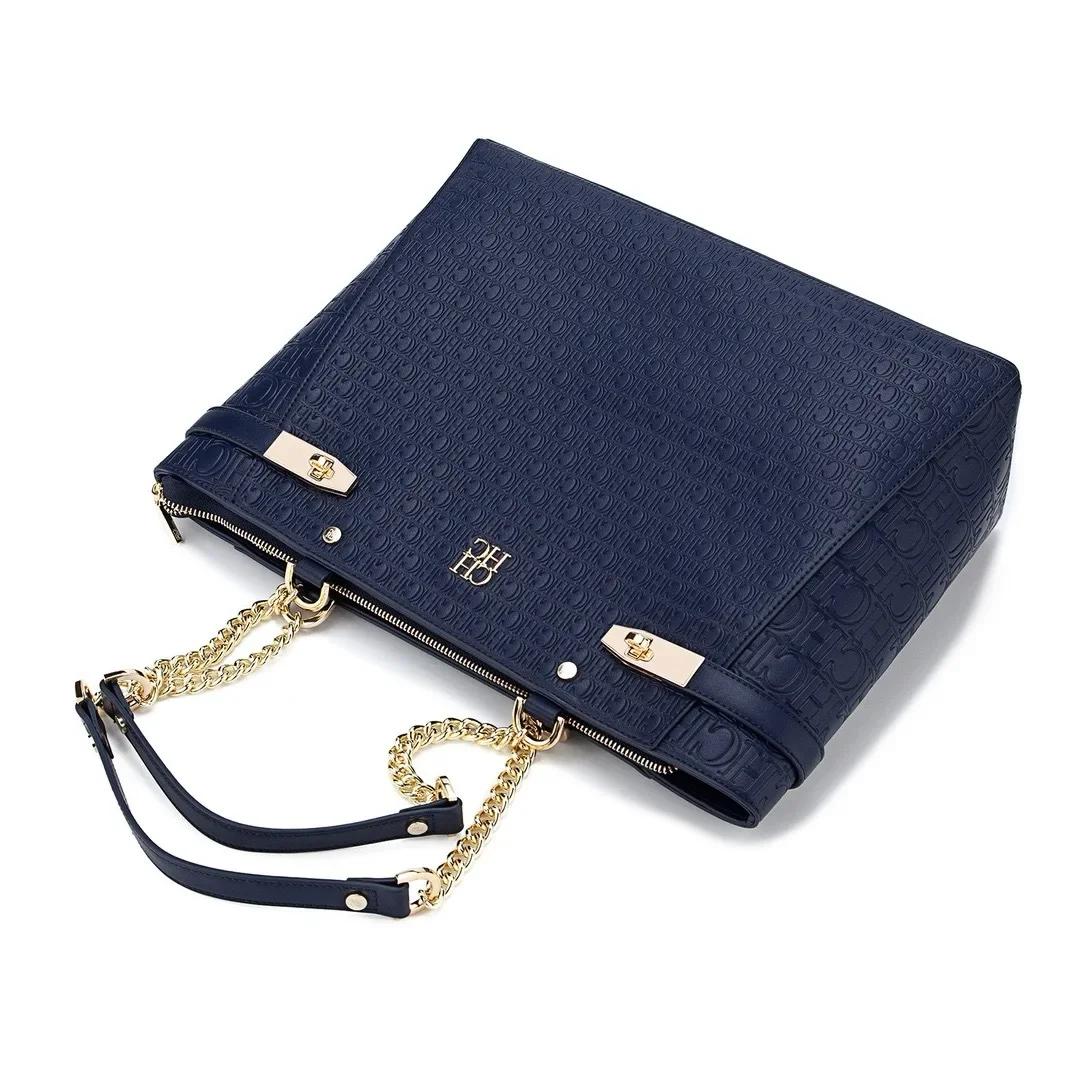 Color: Blue - 2025 Women Shopper Tote Bag Featuring Fashionable Solid Color Commuter Design And Letter Logo Luxury