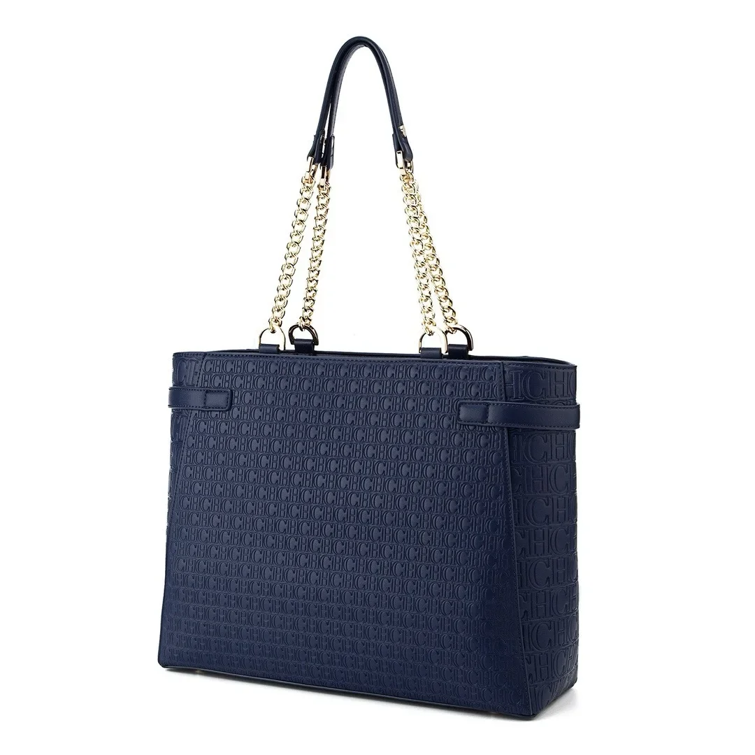 Color: Blue - 2025 Women Shopper Tote Bag Featuring Fashionable Solid Color Commuter Design And Letter Logo Luxury