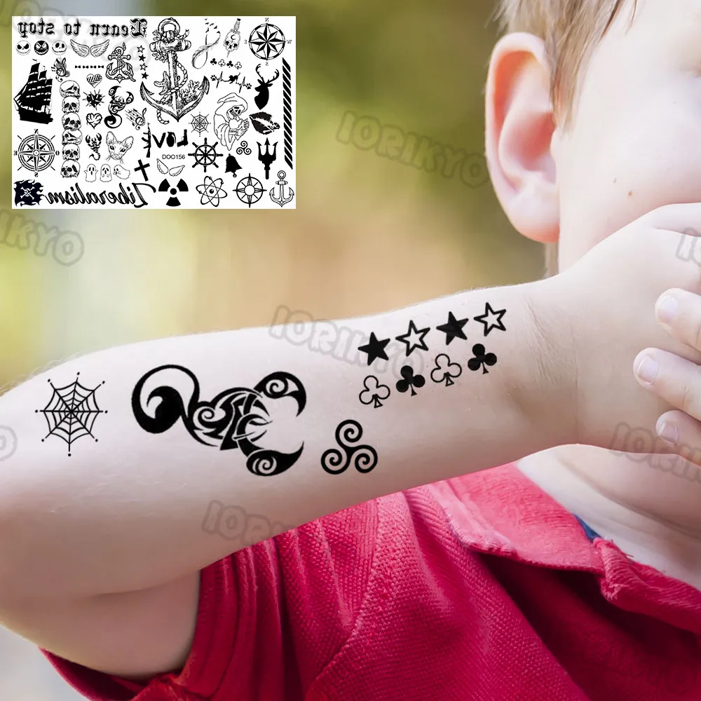 Color: dark blue - Funny Whale Tree Temporary Tattoo For Child Boy Face Neck Girls Son Daughter Fake Moon Tattoos Sticker Cartoon Transfer Tatoos