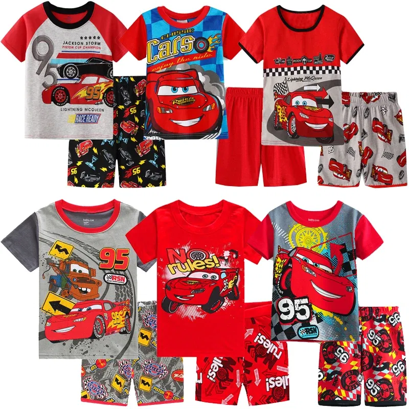 Color: Dark Grey, Kid Size: 4T - New Summer Kids Pyjamas Children Sleepwear Baby Set Boys Girls Cars Short sleeved Pijamas Cotton Nightwear Clothes Pajamas Sets