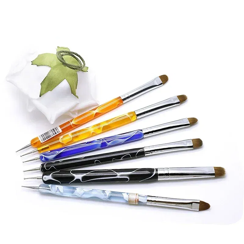 Color: Light Grey - TIANMI Kolinsky French Nail Art Brush Dual End Nail Art Dotting Pen Acrylic Drawing Rhinestone UV Gel Painting Manicure Tool