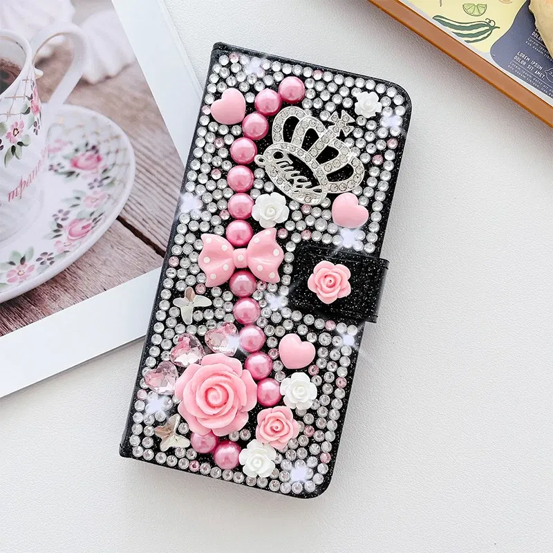 Color: black, Material: POLYESTER - Wallet Glitter Case For Samsung Galaxy S24 FE S23 Ultra S22 Plus S21 S20 A13 A14 A15 A16 A53 A54 A55 A34 Flip Luxury Leather