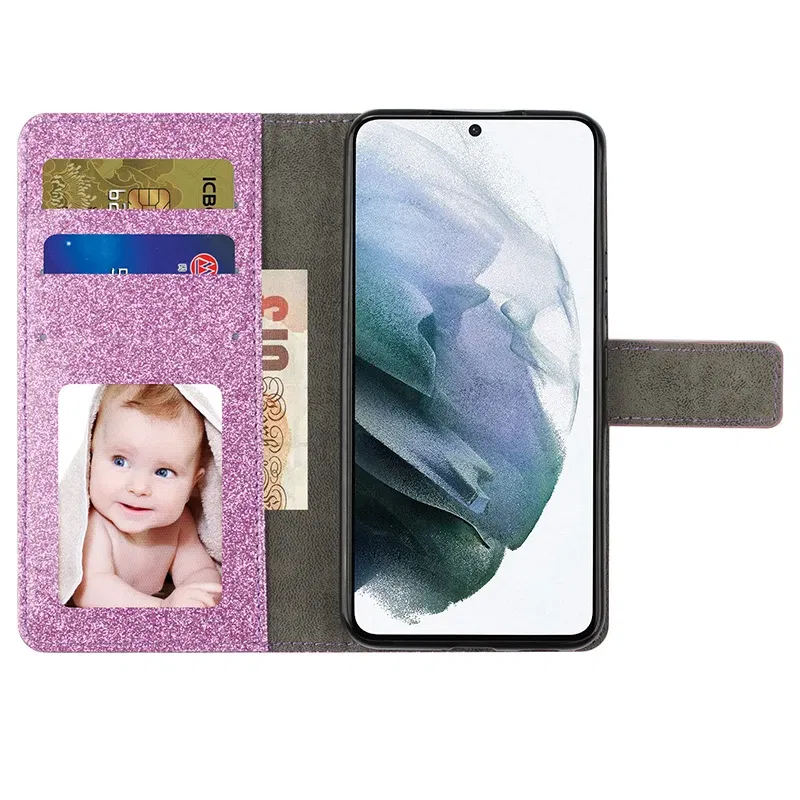 Color: black, Material: POLYESTER - Wallet Glitter Case For Samsung Galaxy S24 FE S23 Ultra S22 Plus S21 S20 A13 A14 A15 A16 A53 A54 A55 A34 Flip Luxury Leather