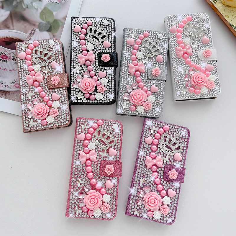 Color: black, Material: POLYESTER - Wallet Glitter Case For Samsung Galaxy S24 FE S23 Ultra S22 Plus S21 S20 A13 A14 A15 A16 A53 A54 A55 A34 Flip Luxury Leather