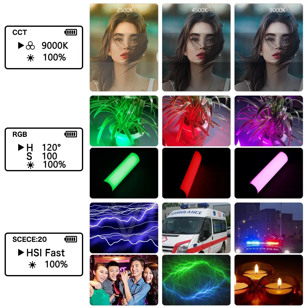 Color: PURPLE, Ships From: CHINA - SH W200 RGB Photography Light 2500k-9000K 3000mah With Diffuser Effect Light Stick Outdoor Vlog Video Fill Lighting