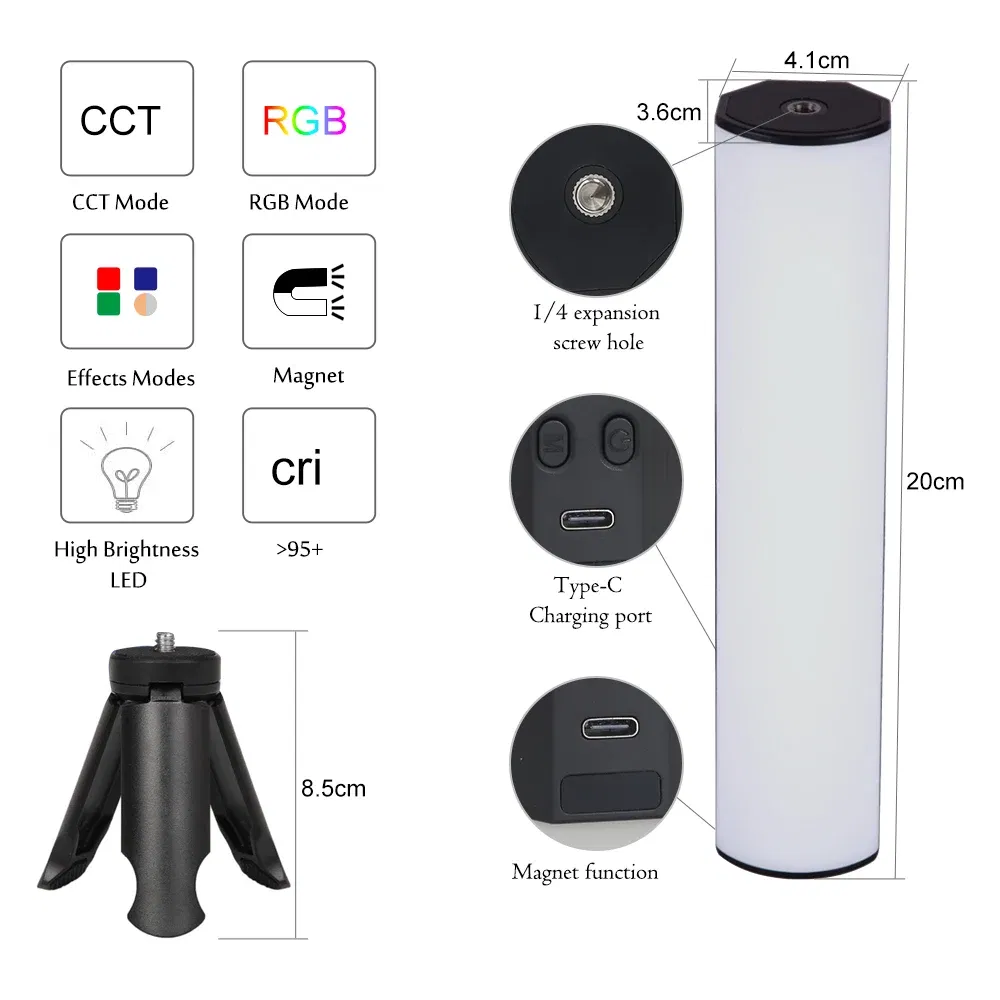 Color: PURPLE, Ships From: CHINA - SH W200 RGB Photography Light 2500k-9000K 3000mah With Diffuser Effect Light Stick Outdoor Vlog Video Fill Lighting