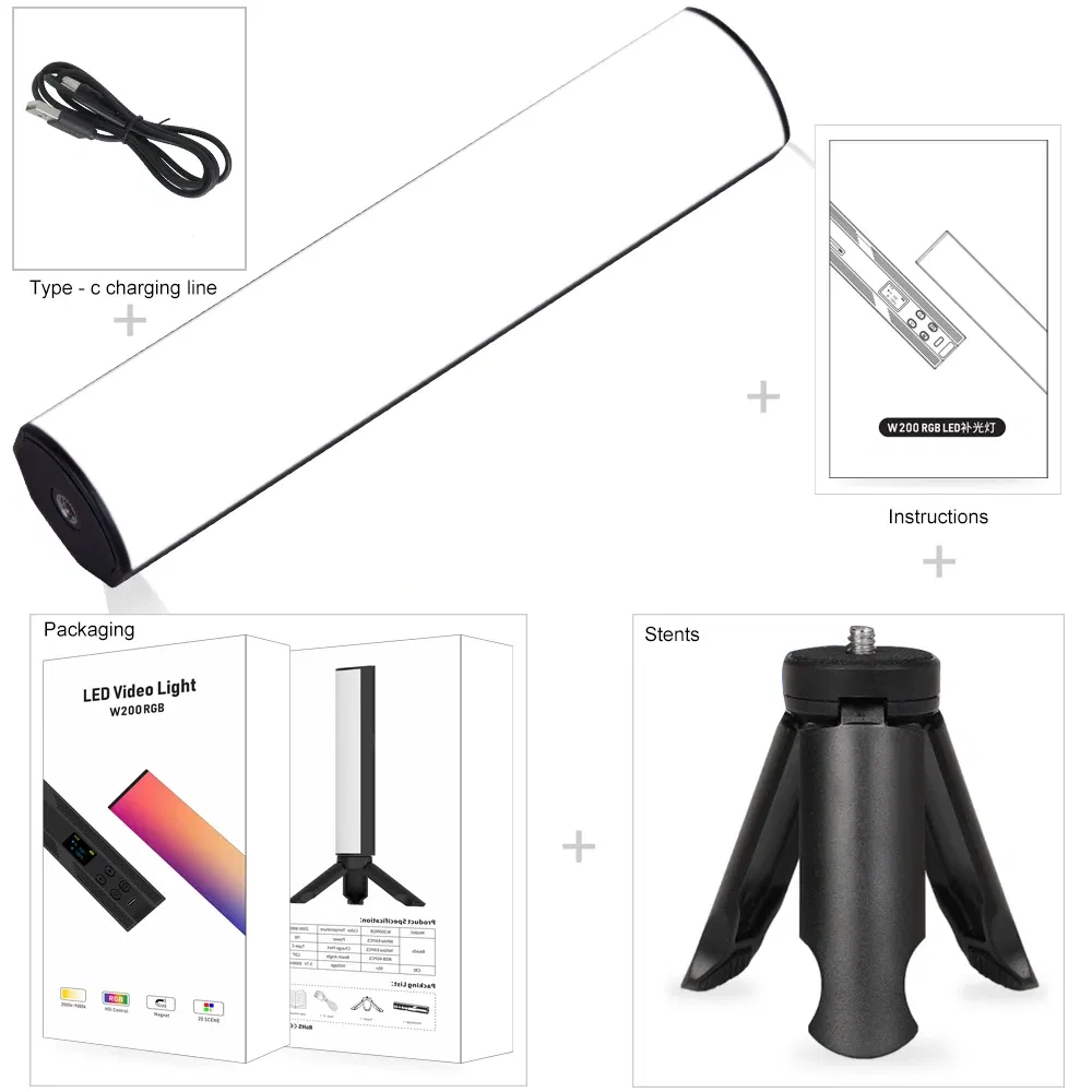 Color: PURPLE, Ships From: CHINA - SH W200 RGB Photography Light 2500k-9000K 3000mah With Diffuser Effect Light Stick Outdoor Vlog Video Fill Lighting