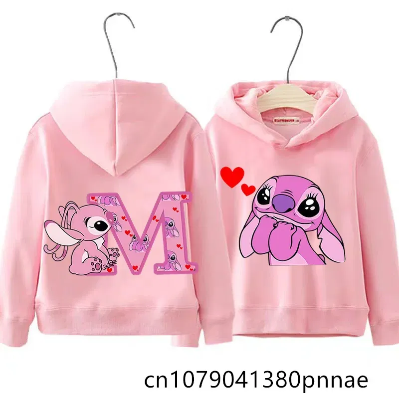 Color: WHITE, Kid Size: 5 - Girls Boys Lilo and Stitch Sportswear Hoodies Casual Fashion Sweatshirts Angel Letter AZ Anime Autumn/Winter Hoodie Kids Hoodies