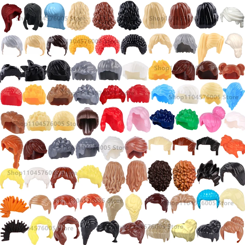 Color: RED - MOC Brown Hair Building Blocks City Figures Body Creative Accessory Blond Gold White Parts DIY Hats Mini Bricks Assemble Toy S04