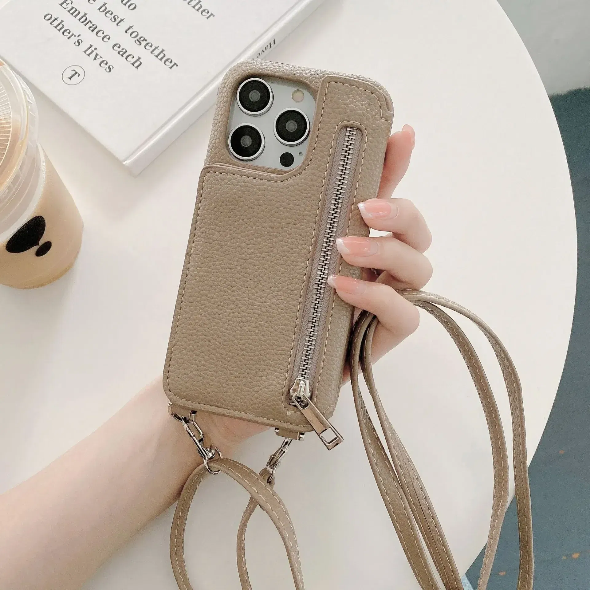 Material: Artificial Leather, Color: Blue - Zipper Wallet Makeup Mirror Crossbody Lanyard Case For iPhone 16 15 14 Pro Max 13 12 11 XR XS 7 8 Plus Card Slot Leather Cover