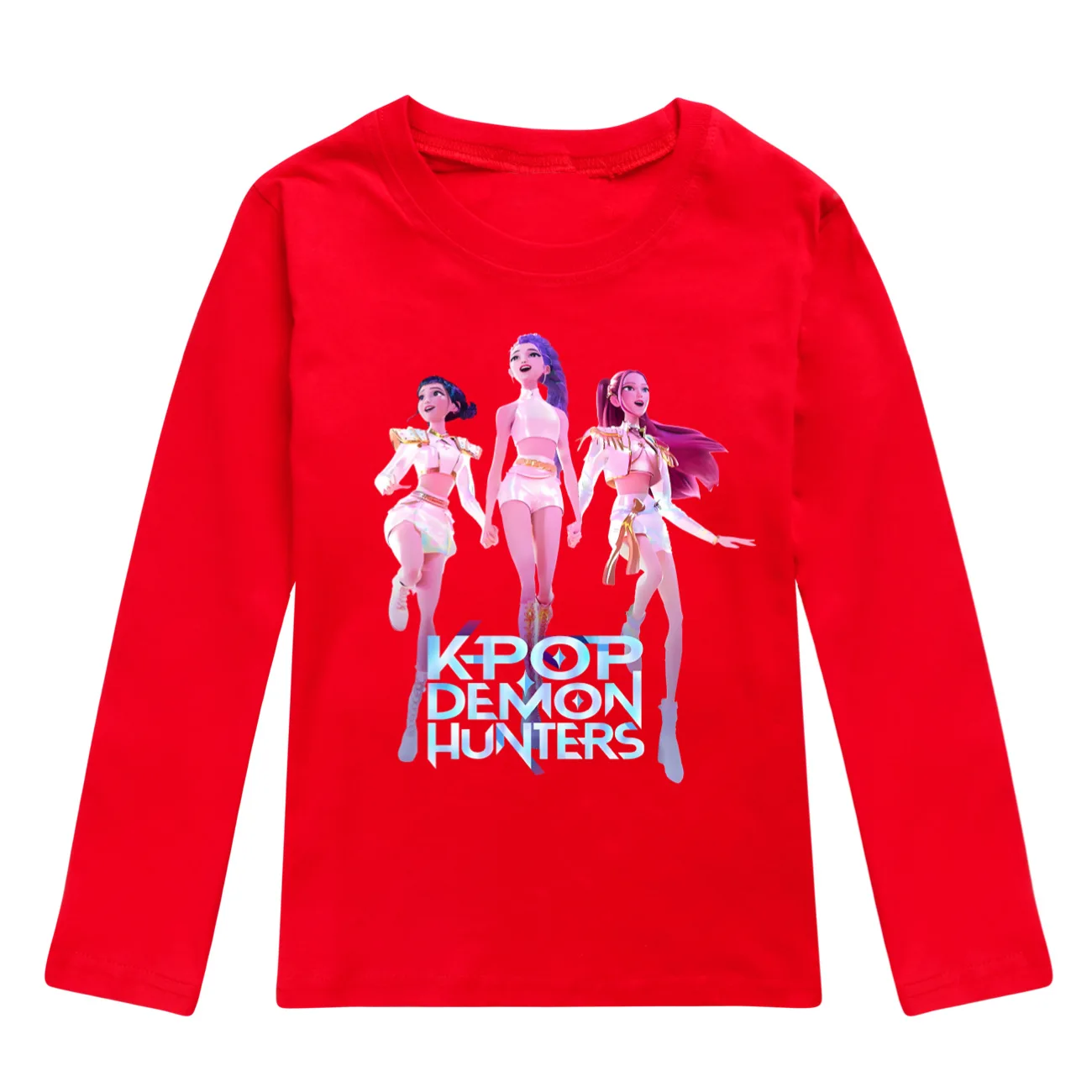 Color: GRAY, Kid Size: 8 - KPop Demon Hunters Huntrix Tshirt Kids Clothes Teenage Boys O-Neck Cartoon Casual T-shirts Girls Long Sleeve Tops Child Clothing