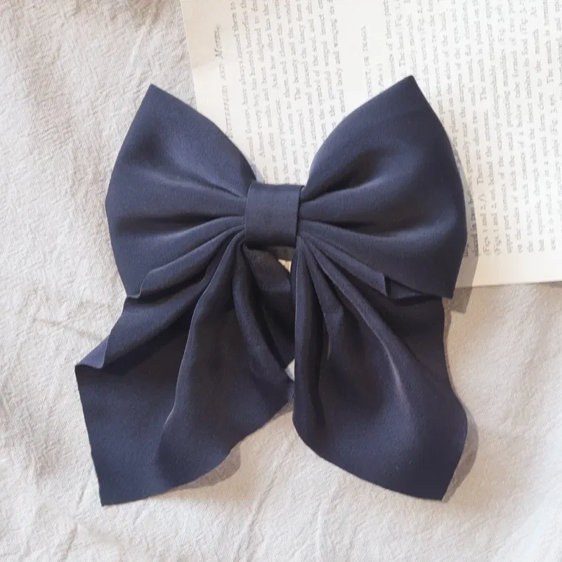 Color: PURPLE - Elegant Bow Ribbon Hair Clip Fashion Simple Solid Satin Spring Clip Hair Pin Retro Headband with Clips Girls Hair Accessories