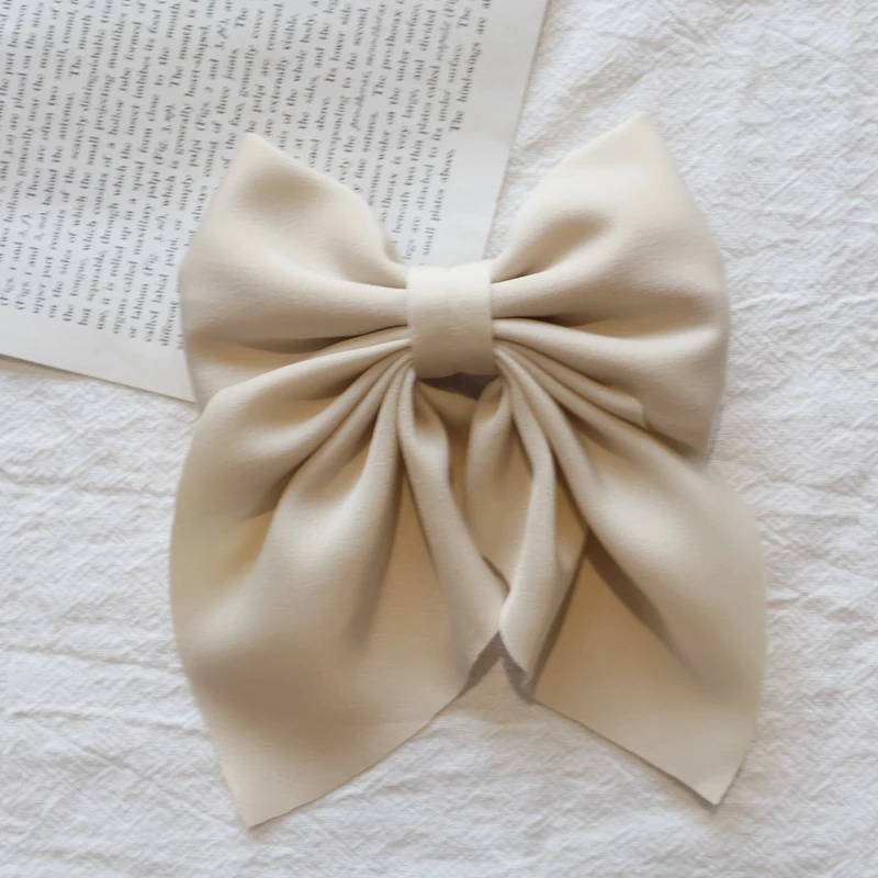 Color: PURPLE - Elegant Bow Ribbon Hair Clip Fashion Simple Solid Satin Spring Clip Hair Pin Retro Headband with Clips Girls Hair Accessories