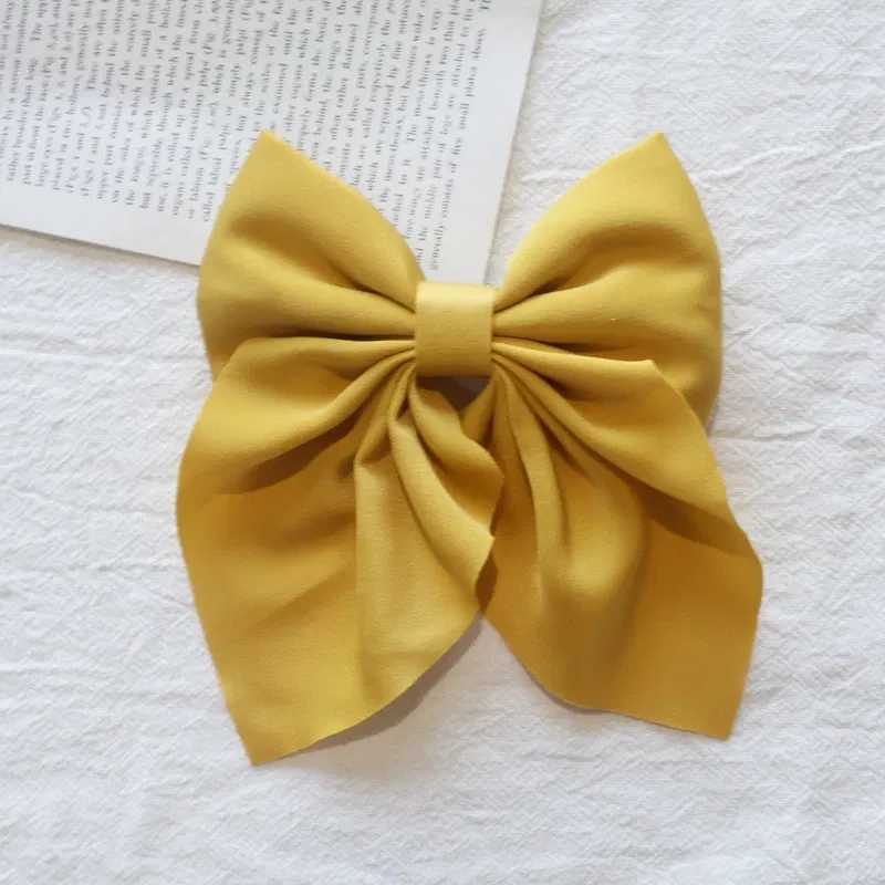 Color: PURPLE - Elegant Bow Ribbon Hair Clip Fashion Simple Solid Satin Spring Clip Hair Pin Retro Headband with Clips Girls Hair Accessories