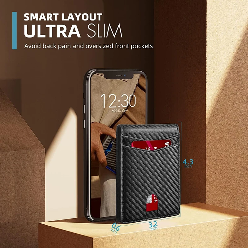 Color: Beige, Ships From: CHINA - Men's Wallet Ultra Thin Rfid Leather with ID Window Multi Card Carbon Fiber Wallet