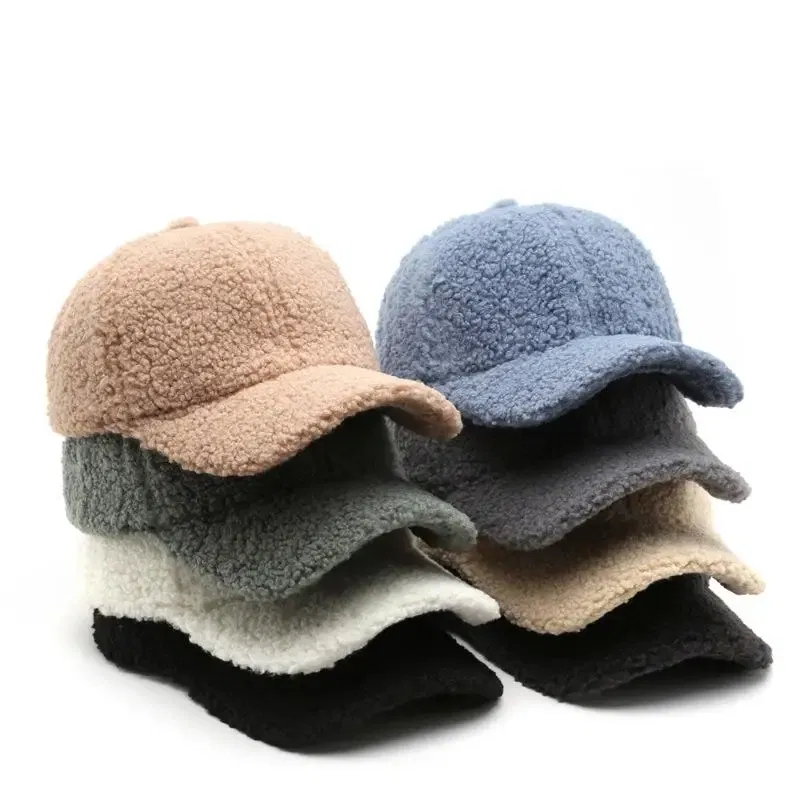 Color: Yellow, Size: M - Autumn Winter Baseball Cap Women Artificial Lamb Wool Hats Keep Warm Cap Plush Baseball Caps Spring Baseball Cap Solid Sunshade