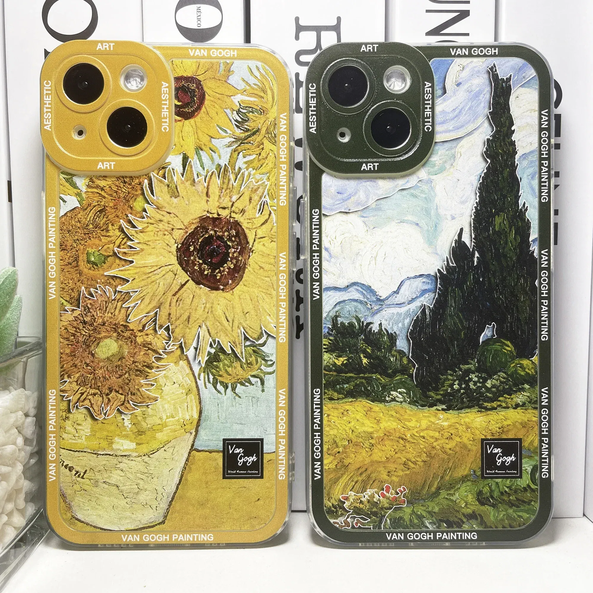 Color: Gold, Material: Microfiber - Van Gogh Art Aesthetic Phone Case For iPhone 16 15 14 13 12 11 Pro Max Mini XS X XR SE 8 7 Plus Sunflowers The Starry Night