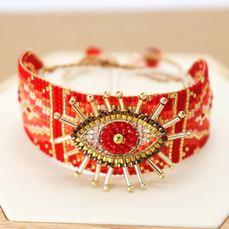 Metal Color: Light Yellow Gold Color - ALIYA Miyuki Beads Evil Eye Bracelet Bohemian Mujer Pulseras Moda Women Armband Jewelry Handmade Braided Bracelet Wholesale