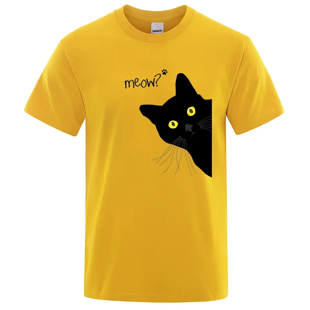Color: army green, Size: XXXL - Meow Black Cat Funny Printing Men T-Shirts Breathable Tee Clothes Summer Streetwear Tops Oversized Loose Cotton Short Sleeve
