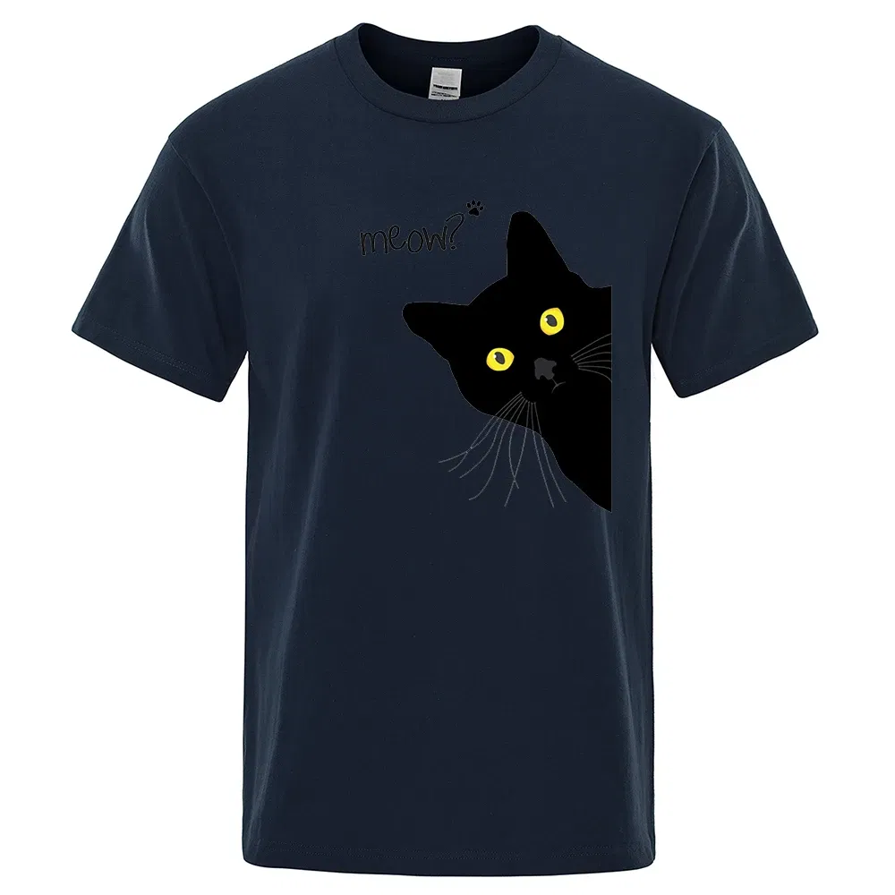 Color: army green, Size: XXXL - Meow Black Cat Funny Printing Men T-Shirts Breathable Tee Clothes Summer Streetwear Tops Oversized Loose Cotton Short Sleeve
