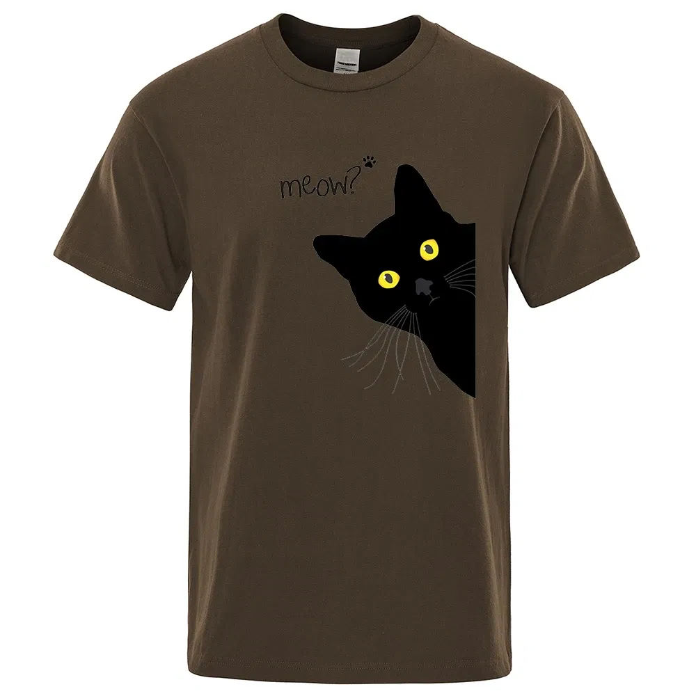 Color: army green, Size: XXXL - Meow Black Cat Funny Printing Men T-Shirts Breathable Tee Clothes Summer Streetwear Tops Oversized Loose Cotton Short Sleeve