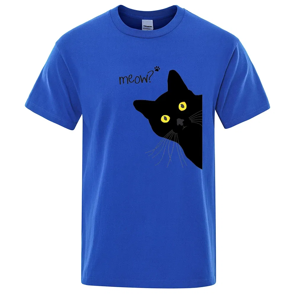 Color: army green, Size: XXXL - Meow Black Cat Funny Printing Men T-Shirts Breathable Tee Clothes Summer Streetwear Tops Oversized Loose Cotton Short Sleeve