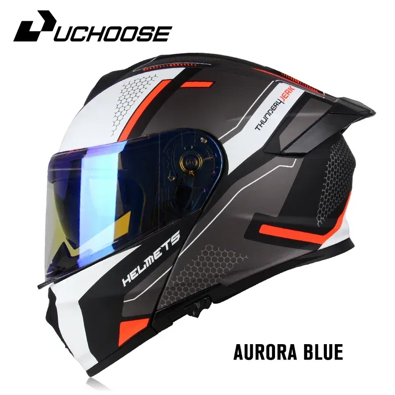 Color: Champagne, Size: S - DOT Uchoose Approved Full Face Helmets Crash Motorbike Protective Gear Men Women Flip Up Helmet Motorcycle Visor Double Sun