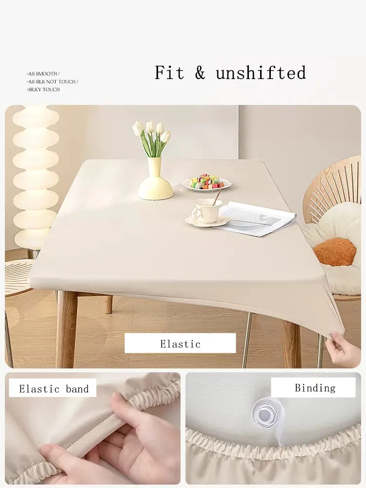 Color: Light Grey, Specification: 90*150cm - Solid color PU leather table cover fixable elastic tablecloth waterproof round square Table cloth custom table protector