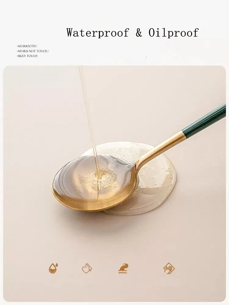 Color: Light Grey, Specification: 90*150cm - Solid color PU leather table cover fixable elastic tablecloth waterproof round square Table cloth custom table protector