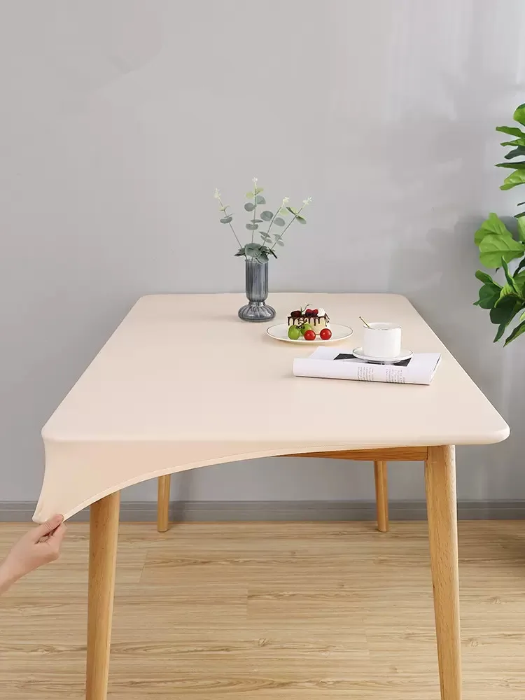Color: Light Grey, Specification: 90*150cm - Solid color PU leather table cover fixable elastic tablecloth waterproof round square Table cloth custom table protector