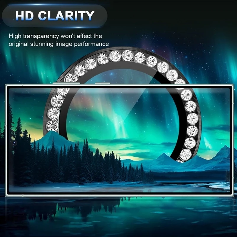 Material: Denim, Color: Blue - Bling 3D Diamond Metal Camera Ring Protector for Samsung Galaxy A55 A35 A25 A15 A05 5G Alloy Lens HD Tempered Glass Protect Cap