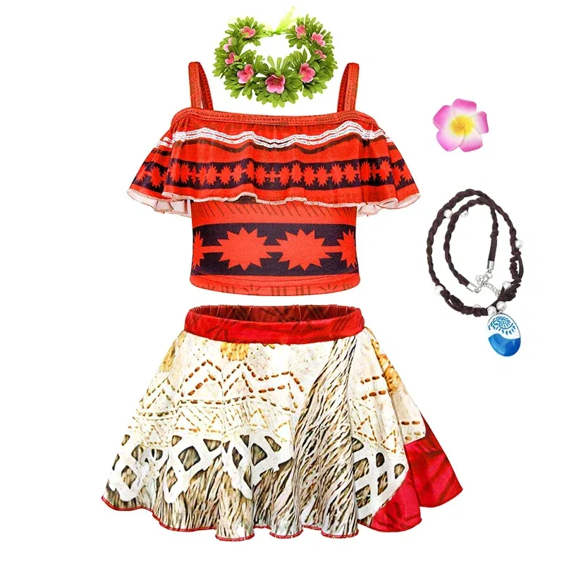 Color: Blue, Kid Size: 18M - Moana 2 Swimsuit Summer Holiday Beach Girls Two-piece Bikini Toddler Adventure Outfit Pool Party Vaiana Fancy Dress Up
