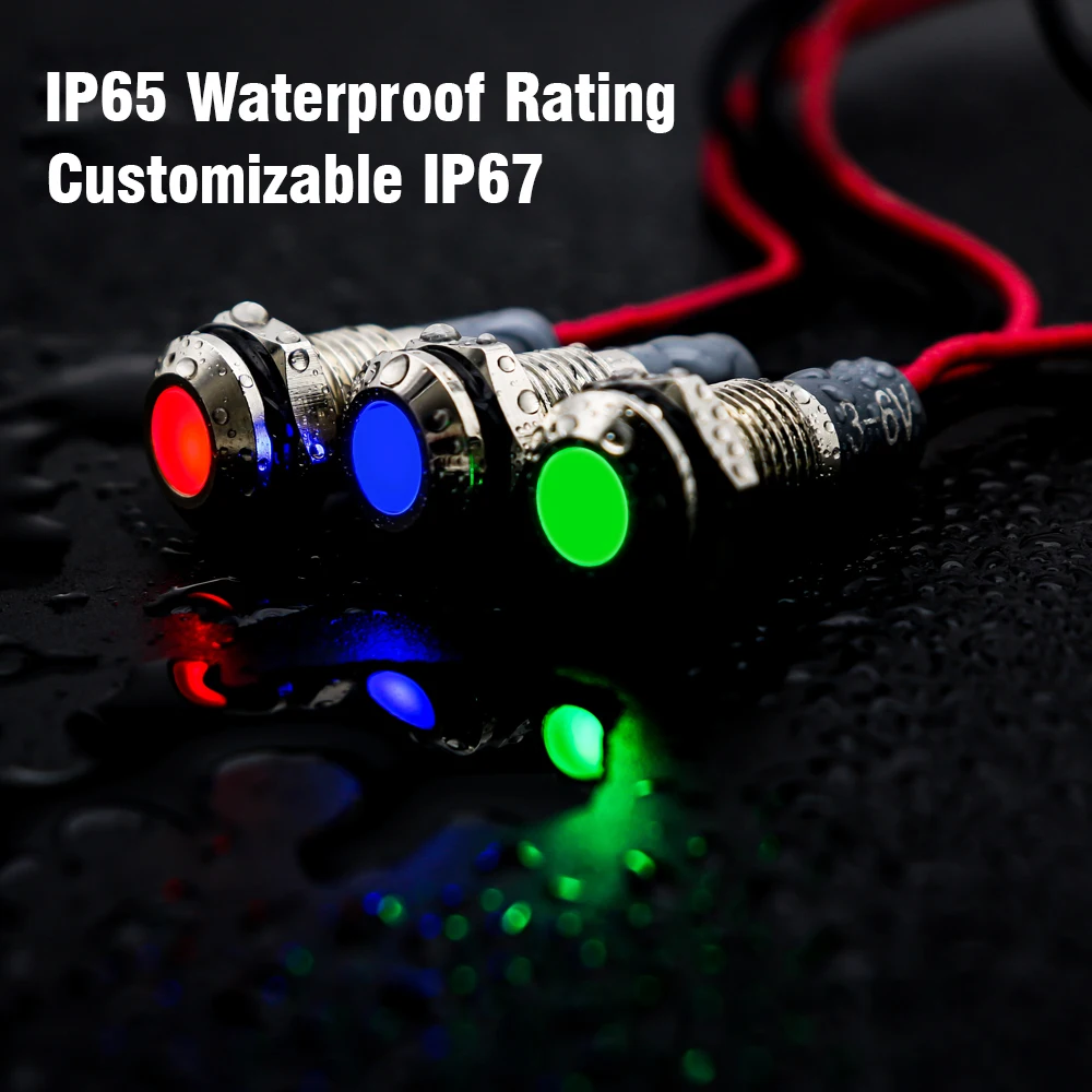 Color: army green - 1PC IP65 6mm LED Waterproof Metal Indicator Light Signal Lamp With Wire 5V 12V 24V 220V Red/Yellow/Blue/Green/White Metal Button