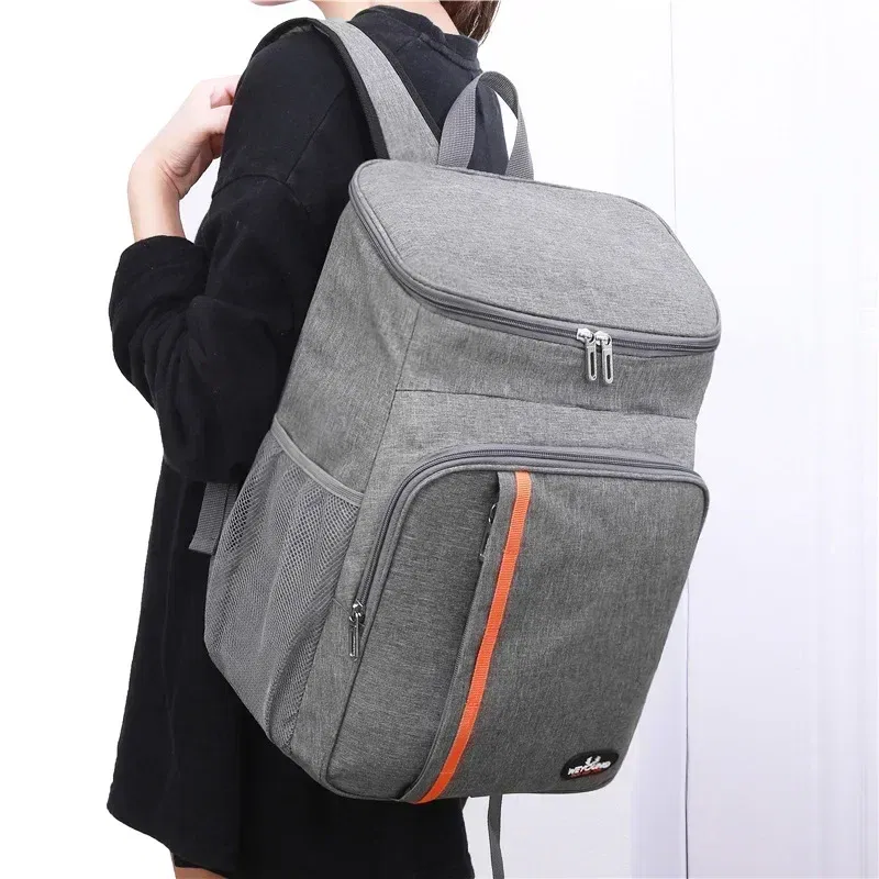 Color: Khaki - 20L Outdoor Thermal Backpack Cooler Bags Insulated Lunch Bag Leakproof Camping Beer Drink Picnic Backpack Food Fresh Keeping Bag