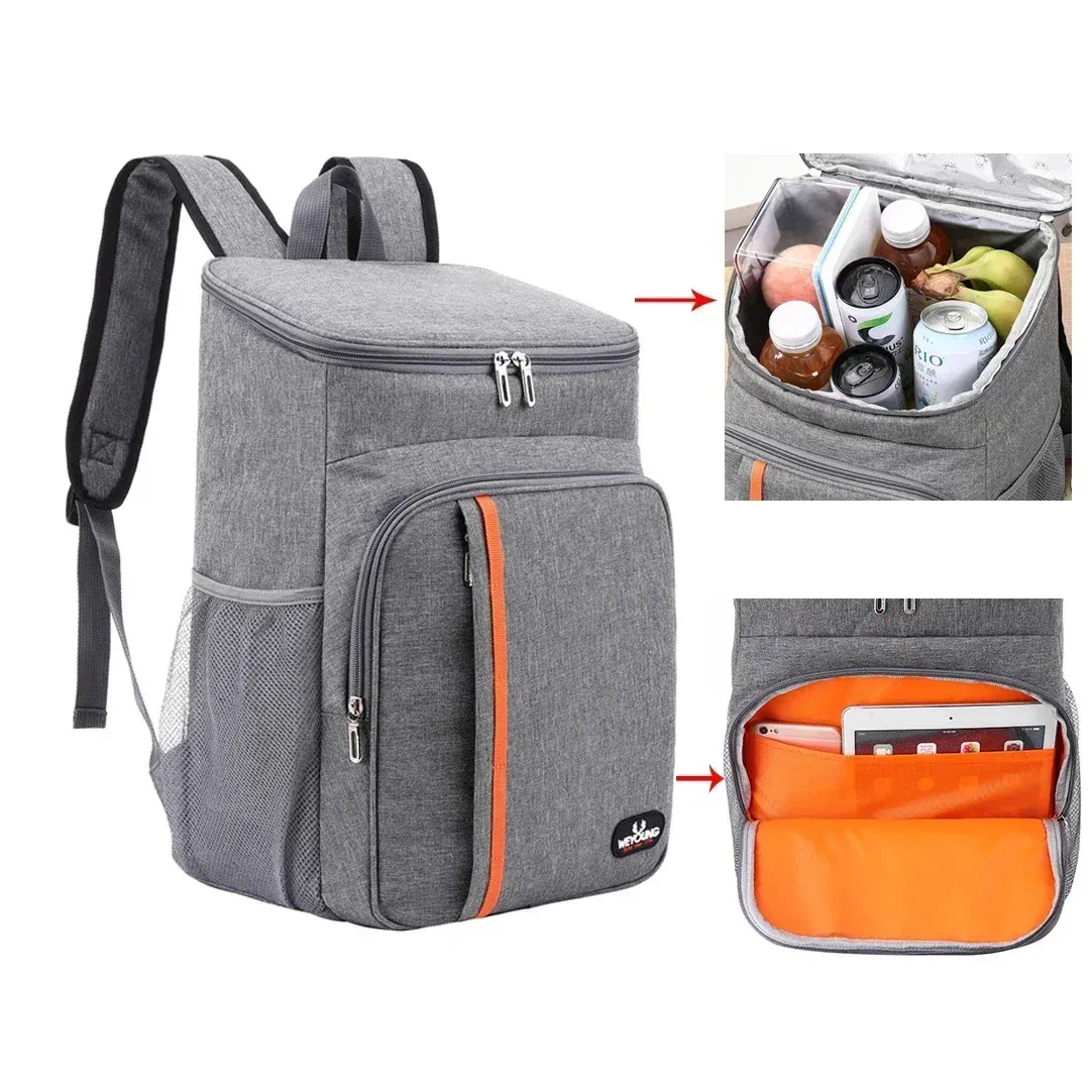 Color: Khaki - 20L Outdoor Thermal Backpack Cooler Bags Insulated Lunch Bag Leakproof Camping Beer Drink Picnic Backpack Food Fresh Keeping Bag