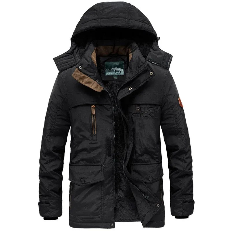 Color: black, Size: L - TELLHIGH 2024 Winter Parka Men Jacket Mens Plus Velvet Men Hooded Windbreaker Coats Men Casual Warm Jackets Coat Detachable Hat